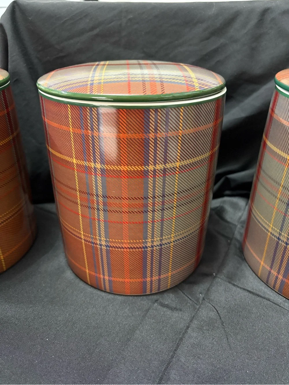 Pottery Barn Woodrow Plaid Ceramic Storage Canister